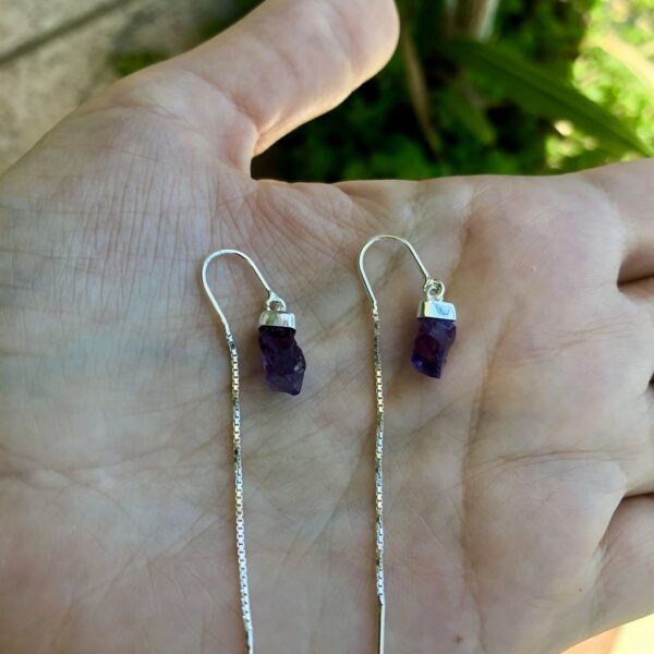 Brincos Ametista Natural pequenos e Prata